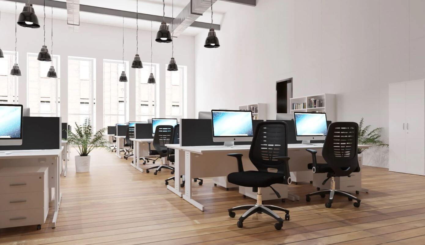 ergonomic chairs set at desks in an office