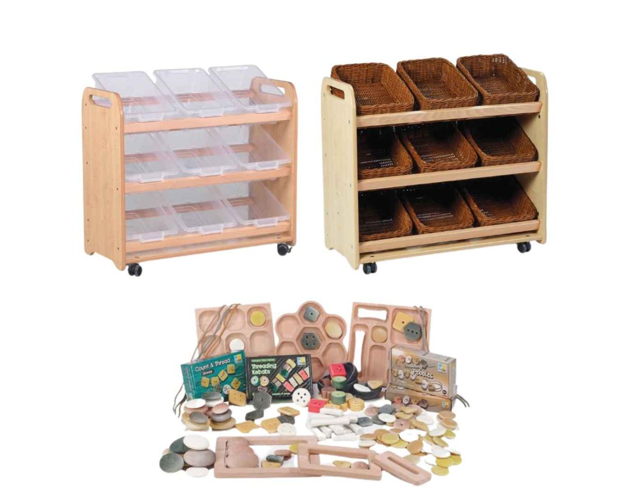 Mobile Wooden Tilt Tote Storage Trolley with Loose Counting